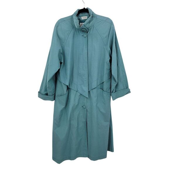 Vtg Bernardo Womens Robins Egg Blue Trench Coat Sz M Button Front City Chic - Picture 13 of 13